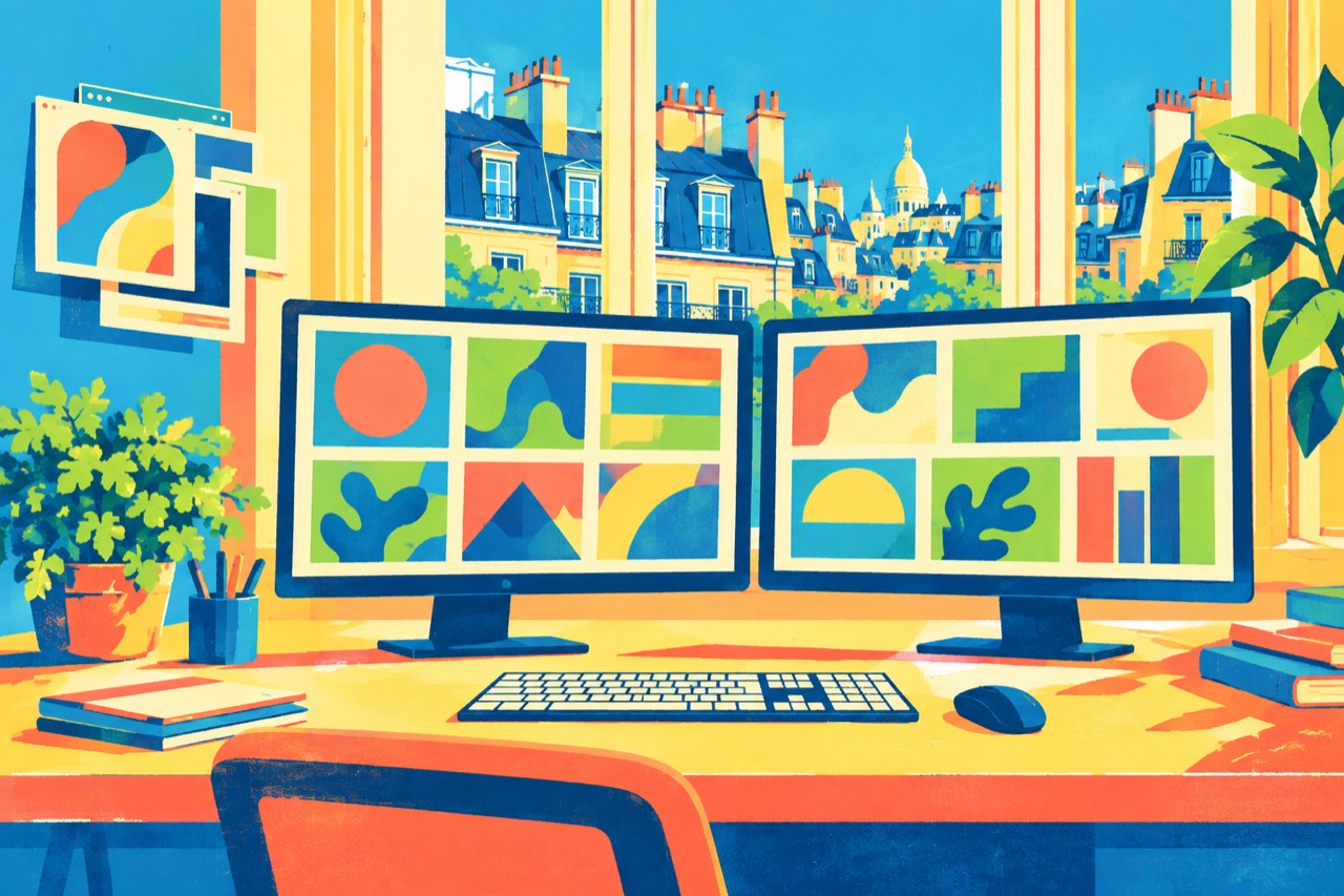 Sérigraphie pop de plusieurs écrans aux fenêtres pavées